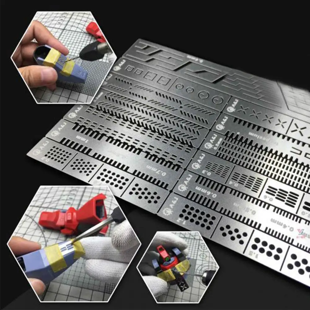 4 In 1 Details of carving Extra Ruler Detail Renovation Engraving Aids steel Hole Engraved Tool Model Ruled Auxiliary Ruler model tools