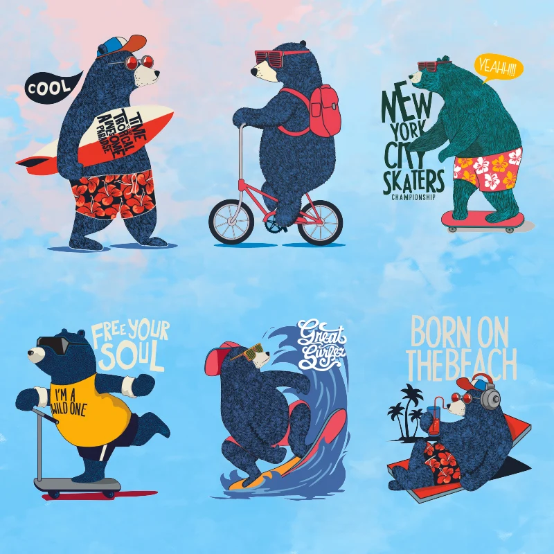 Fashion cartoon bear letter hot transfer pattern On T-Shirt Clothing Printing WashableApplique on Clothes Transfer For Clo | Дом и сад