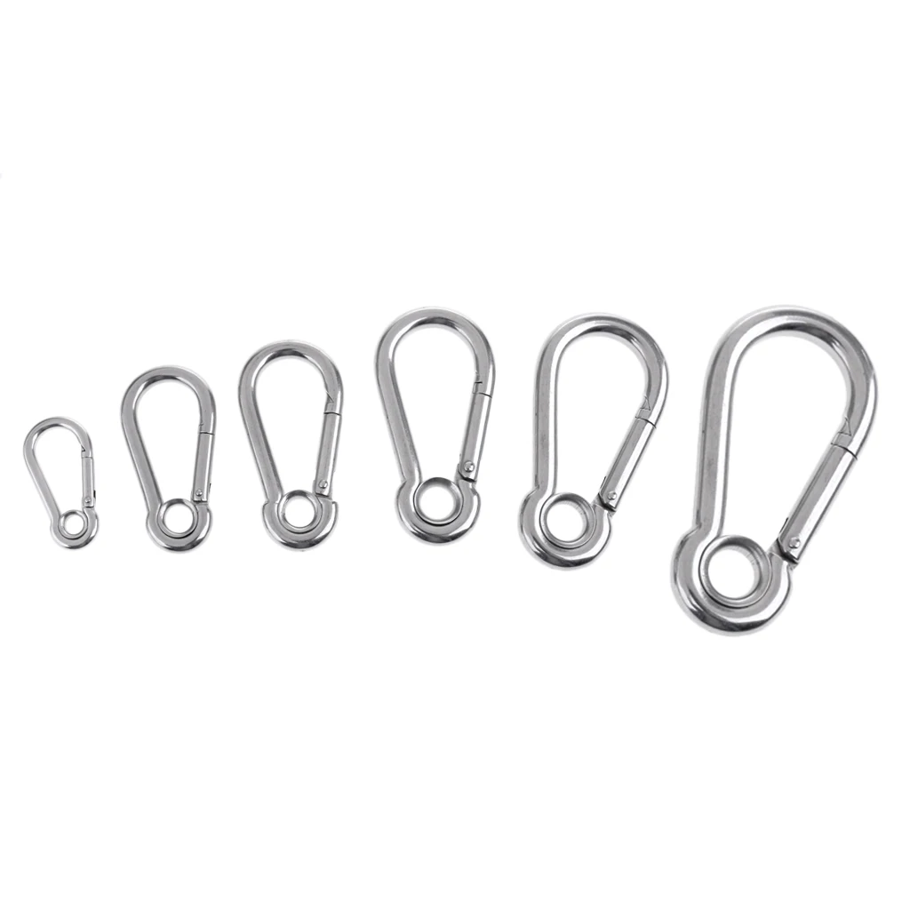 

6 Pieces Stainless Steel Carabiner Spring Clip Hook Outdoor Keychain Ultra-light Silver