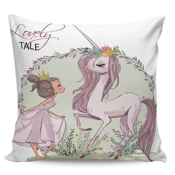 

Pink Unicorn Girl Wreath Home Pillow Cases Living Room Sofa Chair Pillowcases Home Decor Square Cushion Covers
