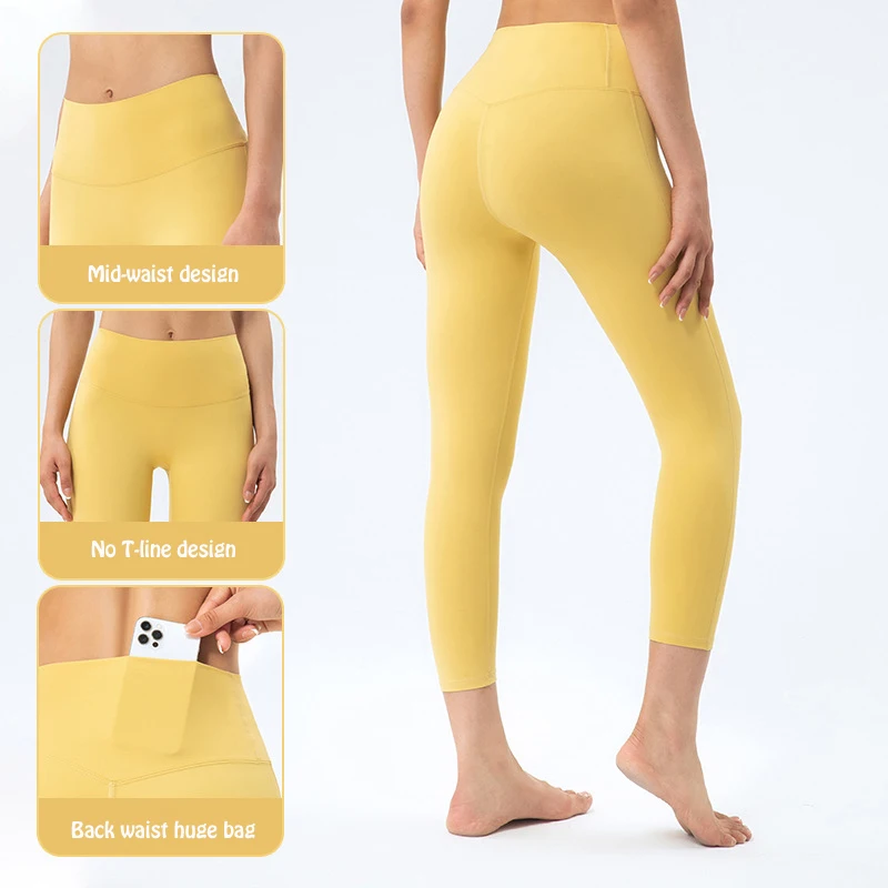 CRUBERA Spring & Summer Hot Sale Seamless Stretch Nylon Back Pocket leggings women Tight-Fitting Hip-Lifting Yoga Cropped Pants