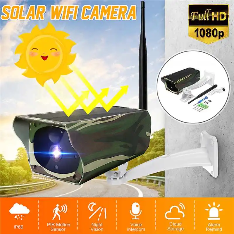 

Intelligent Surveillance Camera Solar Power Wifi IP Camera Wireless Outdoor Indoor Waterproof HD 1080P 8LED Night Vision