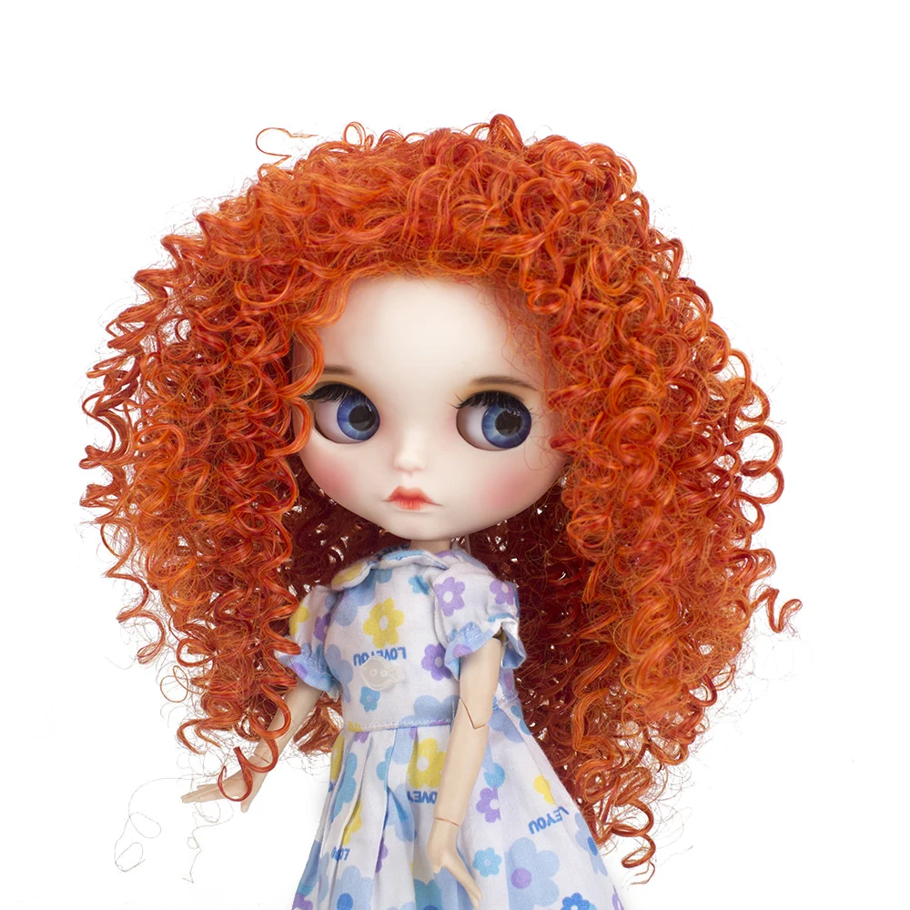 MUZIWIG Blythe Doll Hair Wig Long Orange Curly DIY Dolls Accessories Heat Resistant Synthetic Wavy For | Куклы и аксессуары