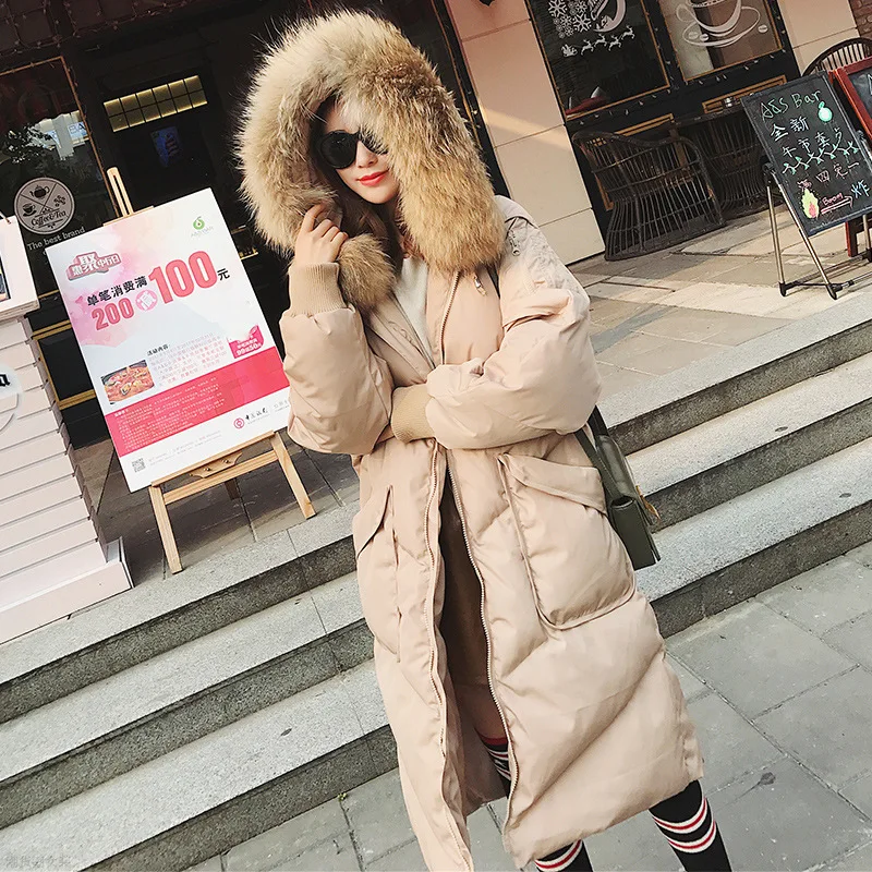 

2018 Winter New Style Korean-style Solid Color Mid-length Loose-Fit Large Fur Collar Students down Jacket Cotton-padded Clothes