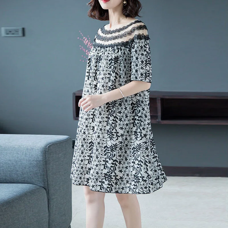 2022 Summer Bohemian Printed Dress Women Vintage Vestido Robe Sexy Mesh mini Dresses Femme 3/4 Sleeve Tunic | Женская одежда