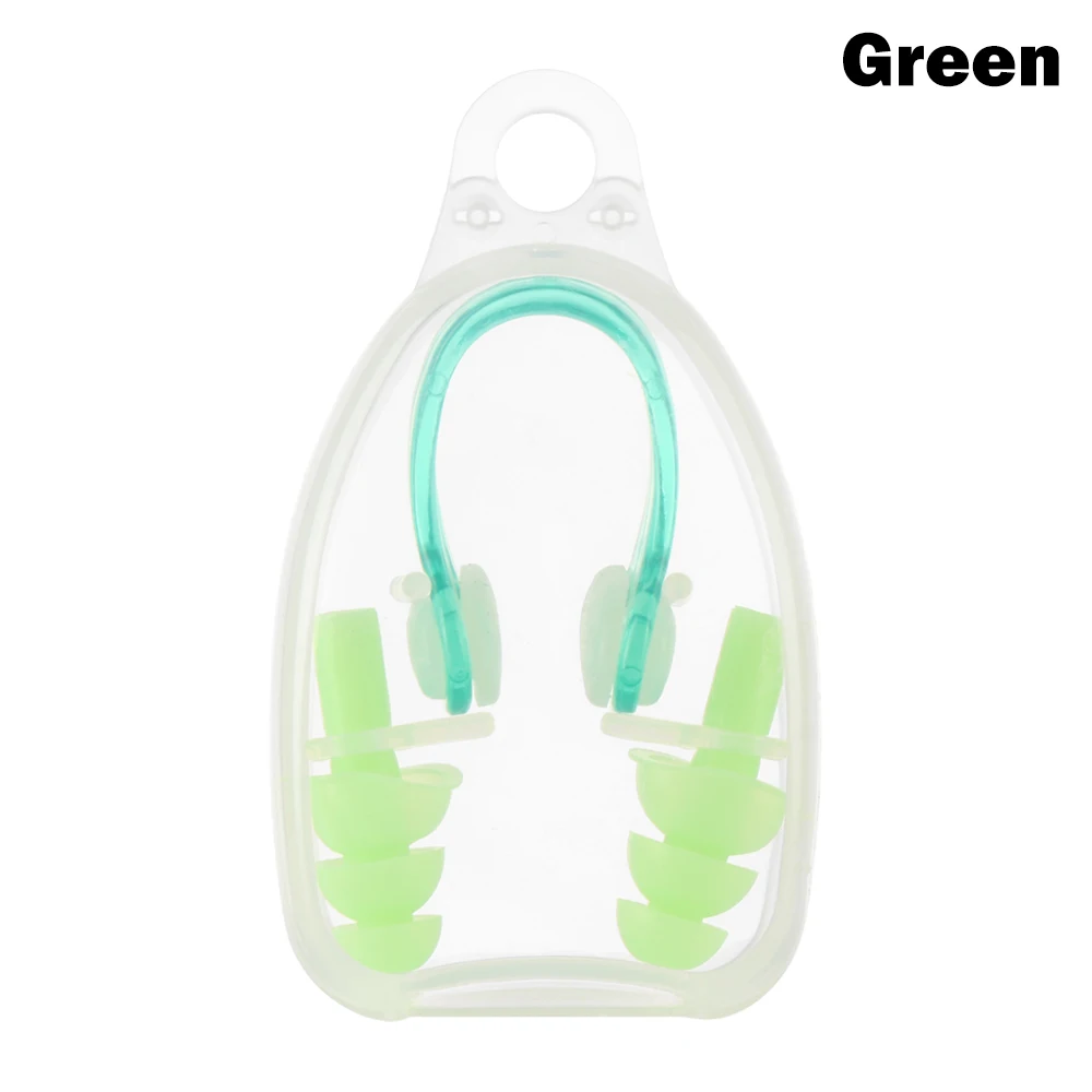 Зеленый Swimming Soft Silicone Nose Clips EarPlugs Set With Case for Adults Children Waterproof Water Sports Safety gear Pool Accessorie - Цвет: Зеленый