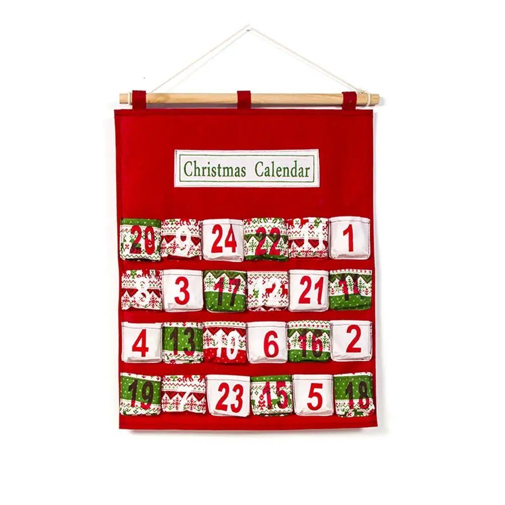 

New Arrivals Christmas Decorations Printing Multi-Layer Candy Storage Bag Christmas Countdown Calendar Storage Bag