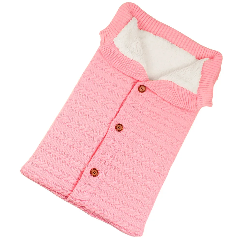 Детские одеяла, вязаный Конверт для новорожденных, спальный мешок для малышей, плотный хлопок, муслин, пеленка, детская зимняя коляска, теплая накидка - Цвет: Pink