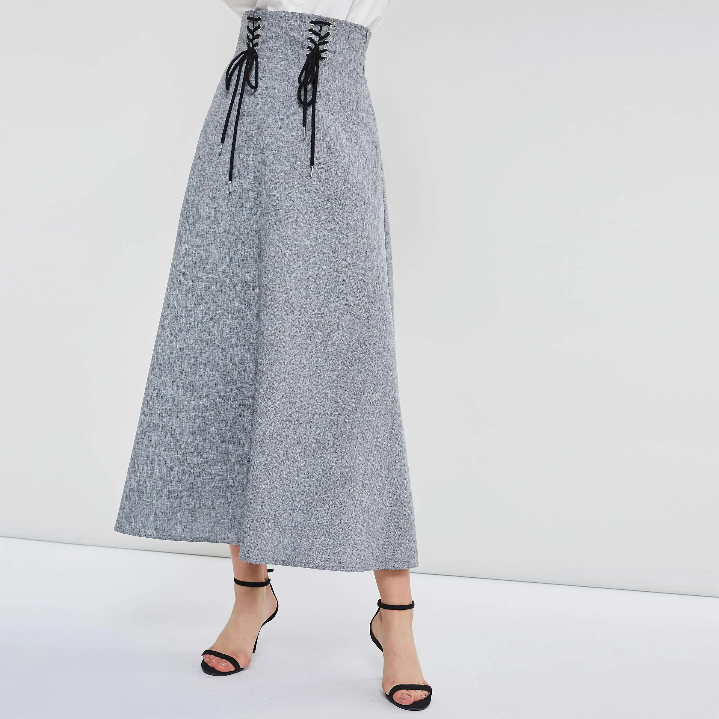 

Sisjuly Women Vintage Skirts Autumn 2019 Solid A Line Lace Up High Waist Slim Chic Midi Skirts Female Elegant Street Wear Skirts