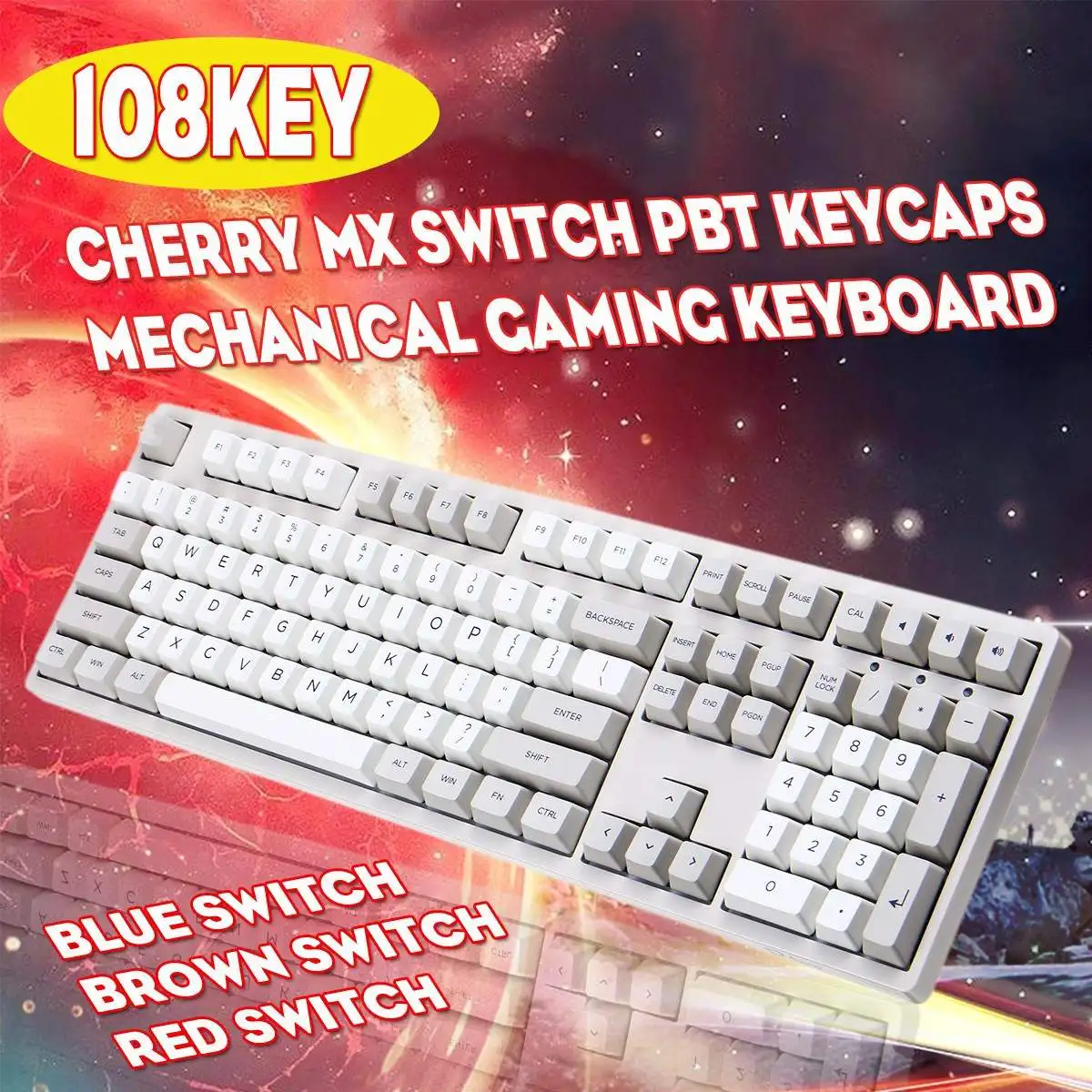 

INSMA 108 keys Mechanical Keyboard Blue Brown Red Switch Gaming Keyboard Detachable Cable for Tablet Desktop
