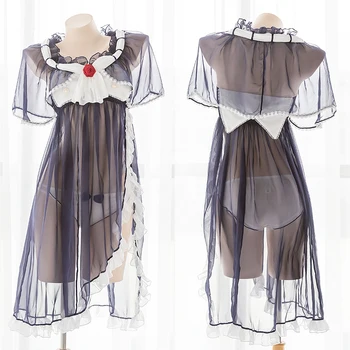 

Teen Girl Lovely Ruffles Lace Trim Commander Uniform Dress Set Cosplay Sexy Lolita Perspective Chiffon Bow Dress Lingerie set