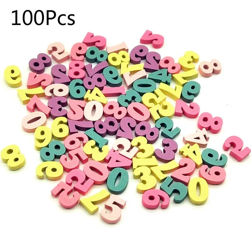 

100Pcs/Bag Laser Cut Wood Embellishment Wooden Mix-color number Shape Craft Decor