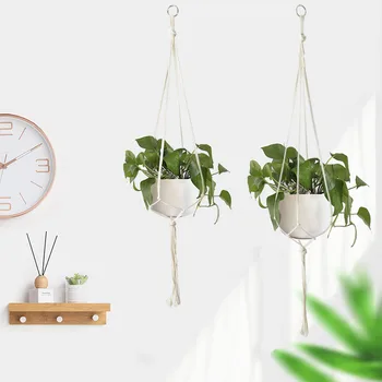 

Handmade Macrame Flower Pot Hanger Hanging Basket Knotted Rope Flowerpot Net Bag Horticultural Home Courtyard Garden Decor