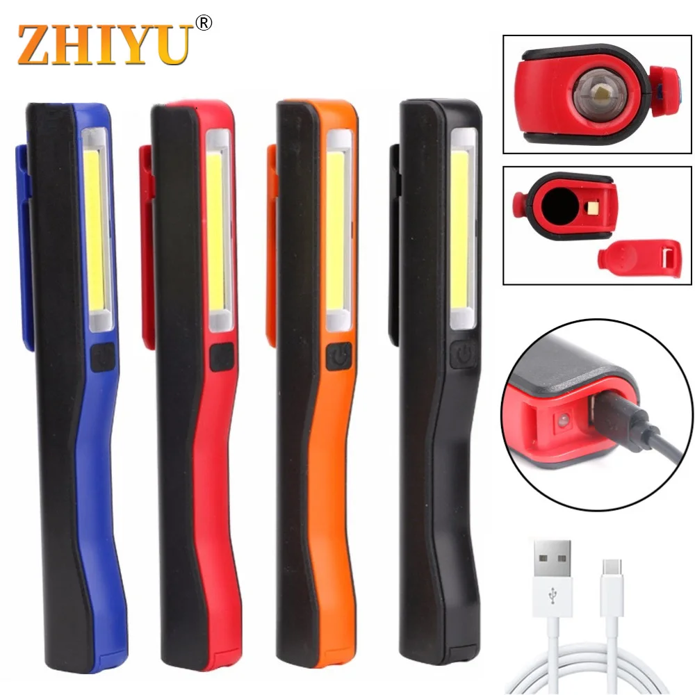 

Mini Pen Cob Led Flashlight Torch Work Hand Lamp Multifunctional Led Flashlight Magnetic Inspection Lamp Pocket Light 2-Mode USB