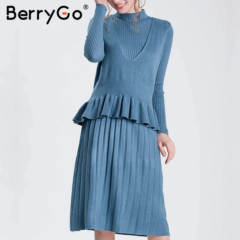 BerryGo женское элегантное трикотажное Полосатое платье А-силуэта из 2 частей тонкое