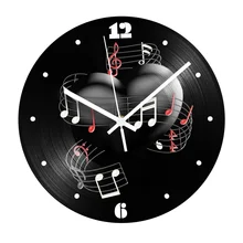 Vintage reloj de vinilo negro música notas silentes Retro Circular Digial Relojes de pared para la decoración del hogar de la sala de estar