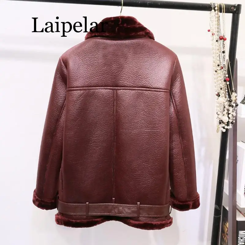 Laipelar/новое пальто в стиле ретро с отворотом и бархатной подкладкой из меха, теплая Модная мотоциклетная куртка из искусственной кожи, мех ягненка