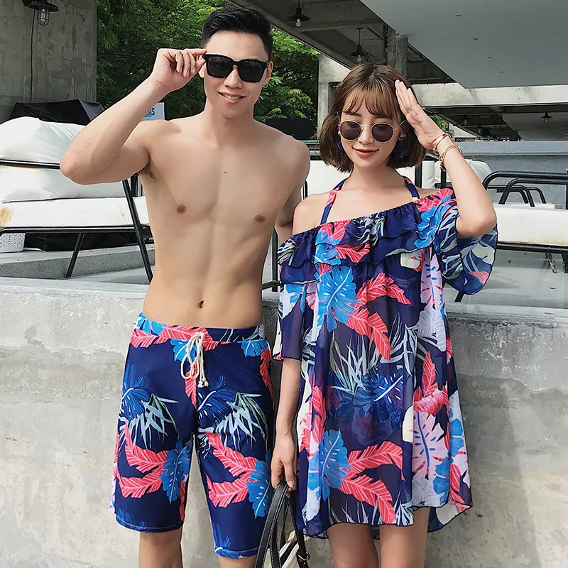 

Couples Bathing Suit Women's Three-piece Set Skirt Split Type Bikini Small Bust Underwire Push up Belly Covering Slimming-WOMEN'