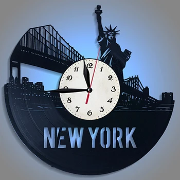 

New York City Statue Of Liberty Vinyl Record Wall Clock Cityscape Home Living Room Decorative Wall Clock For Tourism Gift