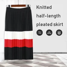 Модная женская осенняя и зимняя сексуальная высокая талия трикотажная юбка со шнуровкой на боку юбки тонкая длинная Плиссированная юбка