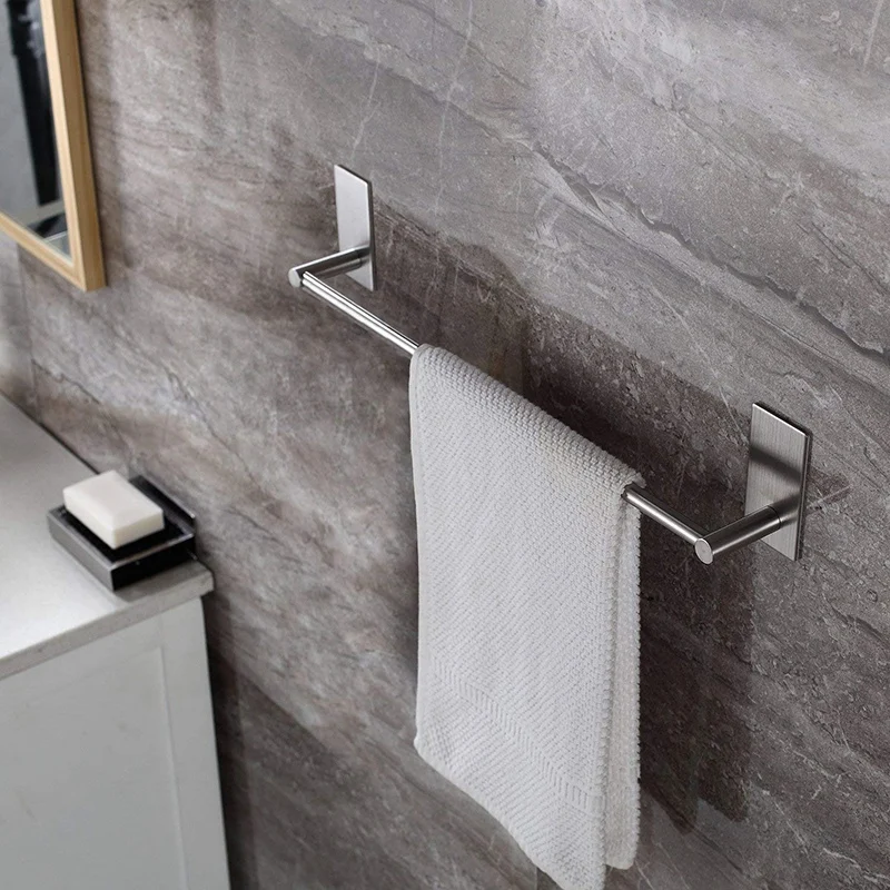 

Promotion! Self Adhesive 16-Inch Bathroom Towel Bar Brushed Stainless Steel Bath Wall Shelf Rack Hanging Towel Stick on Sticky H