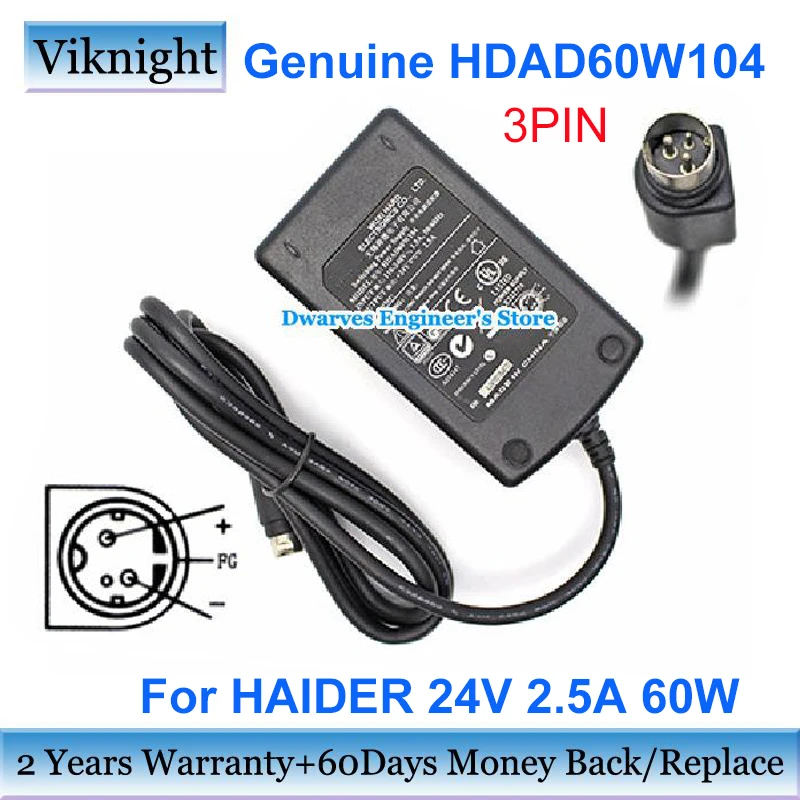 

Genuine 24V 2.5A AC Adapter HDAD60W104 Power Supply 60W for HAIDER Charger 3PIN