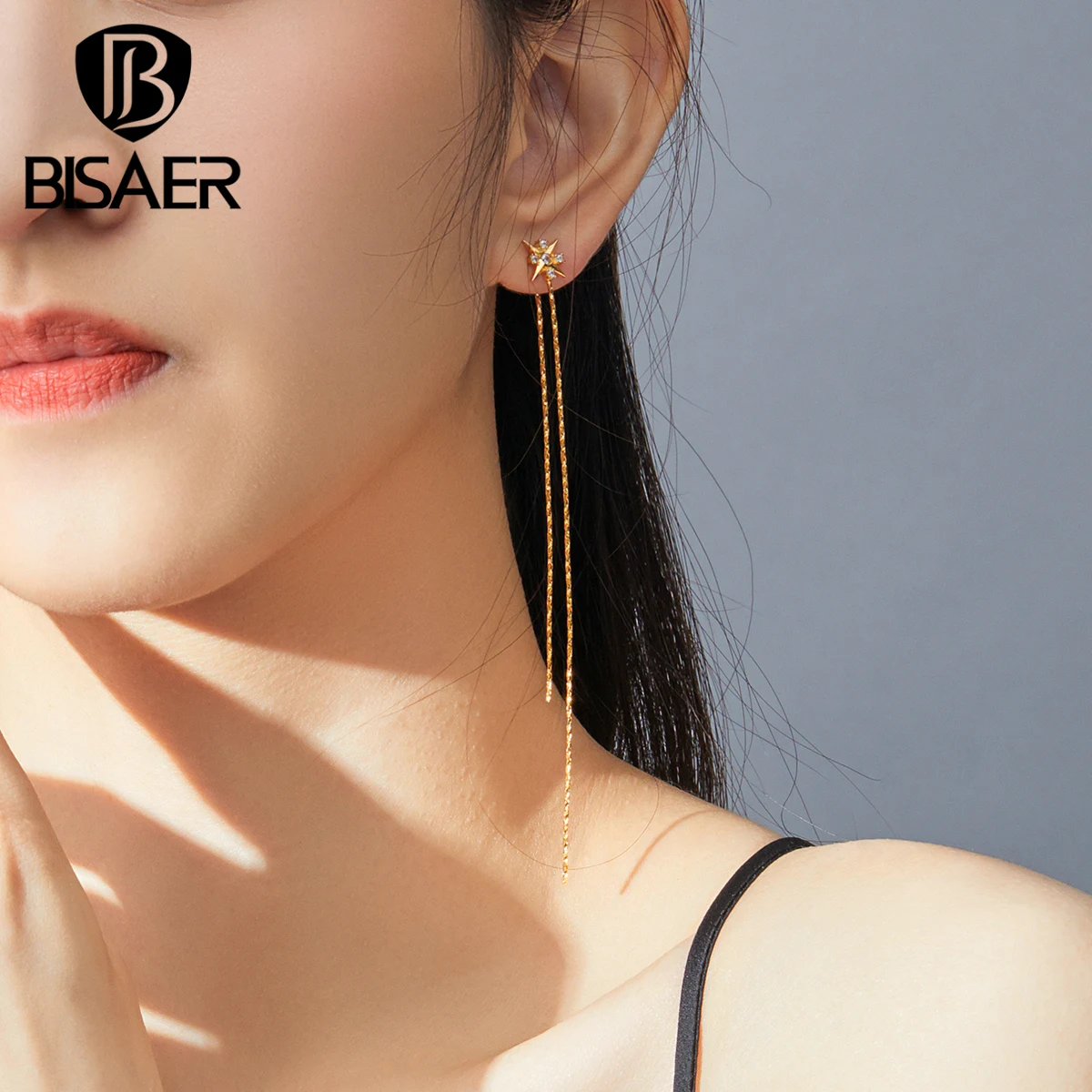 Длинные серьги-Цепочки, BISAER, 925 пробы, серебро, простые корейские серьги-гвоздики с кисточками для женщин, модные серебряные ювелирные изделия EFE326