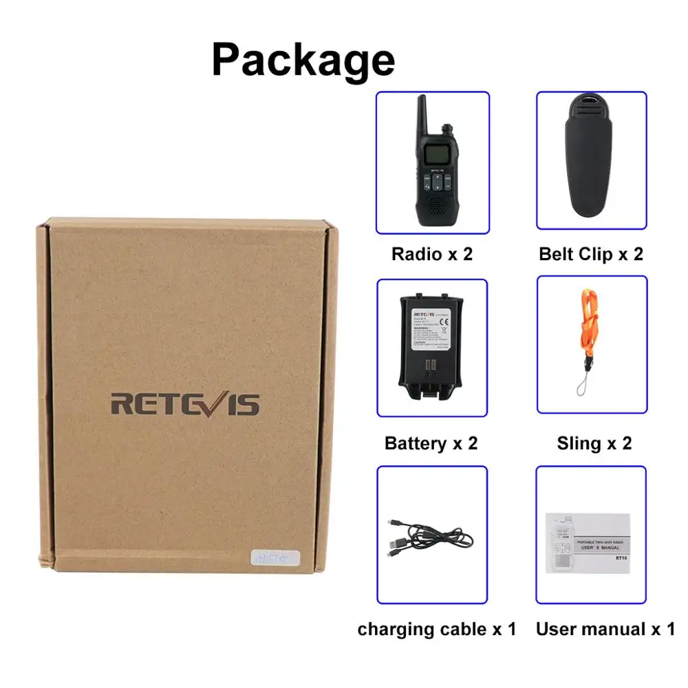 Walkie Talkie 2 pcs Retevis RT16 PMR446 Uhf Two way Radio VOX NOAA Weather Alert USB 5