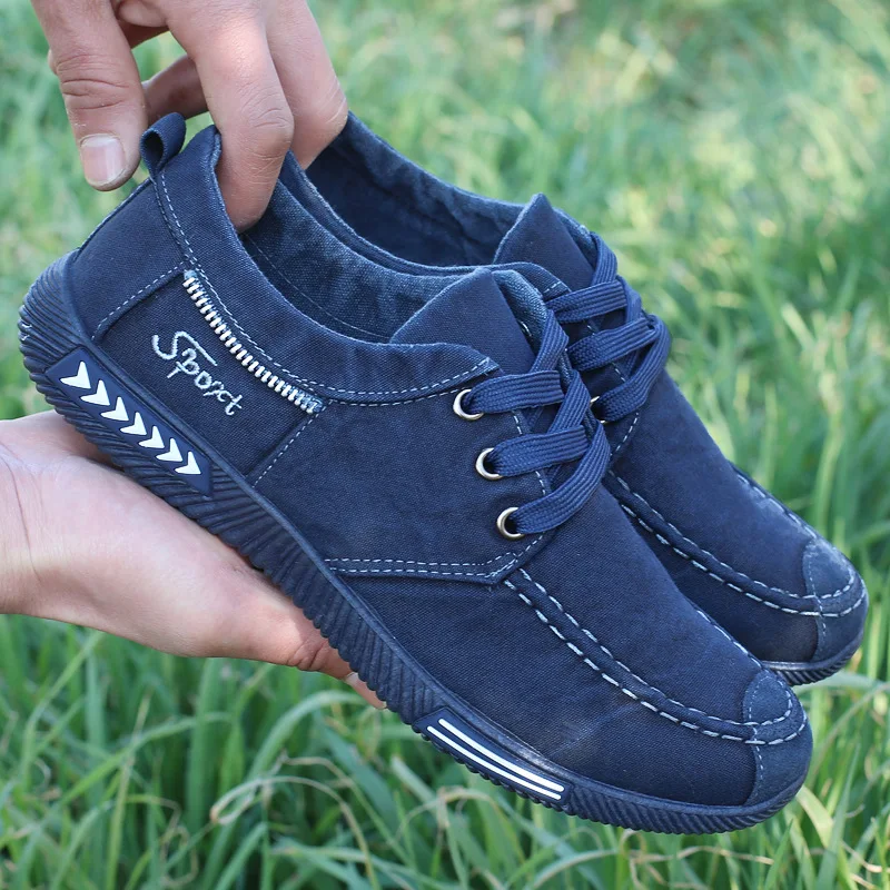 Zapatos de lona con cordones para hombre, zapatillas informales de tela vaquera, transpirables, para primavera y otoño, talla de zapatillas 38 a 46