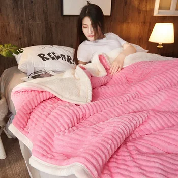 

Claroom Home Textiles Decorative Sofa Blankets Magic Velvet Quilted Lamb Velvet Three-layer Blanket XX00#