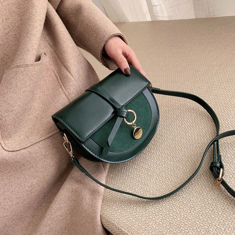 

Language meng wei Fashion Pu Saddle Bag Women's 2019 New Style Korean-style Retro Shoulder WOMEN'S Bag Non-mainstream Simple Sho