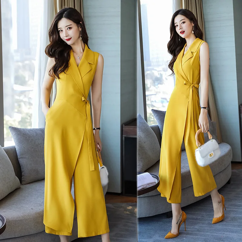 

2018 Spring And Summer New Style Korean-style Fashion Casual Sleeveless Onesie Women's High-waisted Slimming Capri Loose Pants R