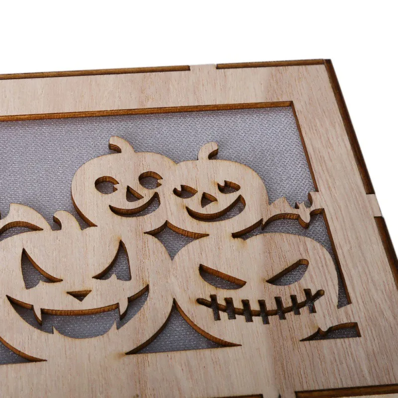 Halloween Hanging Decoration LED Light Haunted House Moon Bat Pattern Wooden Rectangular Laser Hollow Hanging Decoration