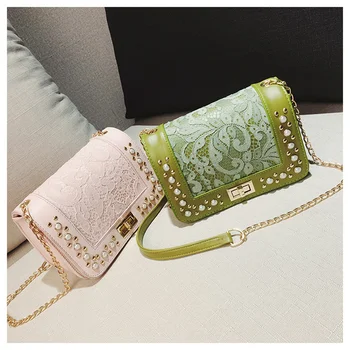 

Shoulder Bag Women Messenger Bag Female Women's Leather Bag Fashionable Lace Small Square Bag 2020 Summer Lock catch Vintage Bag
