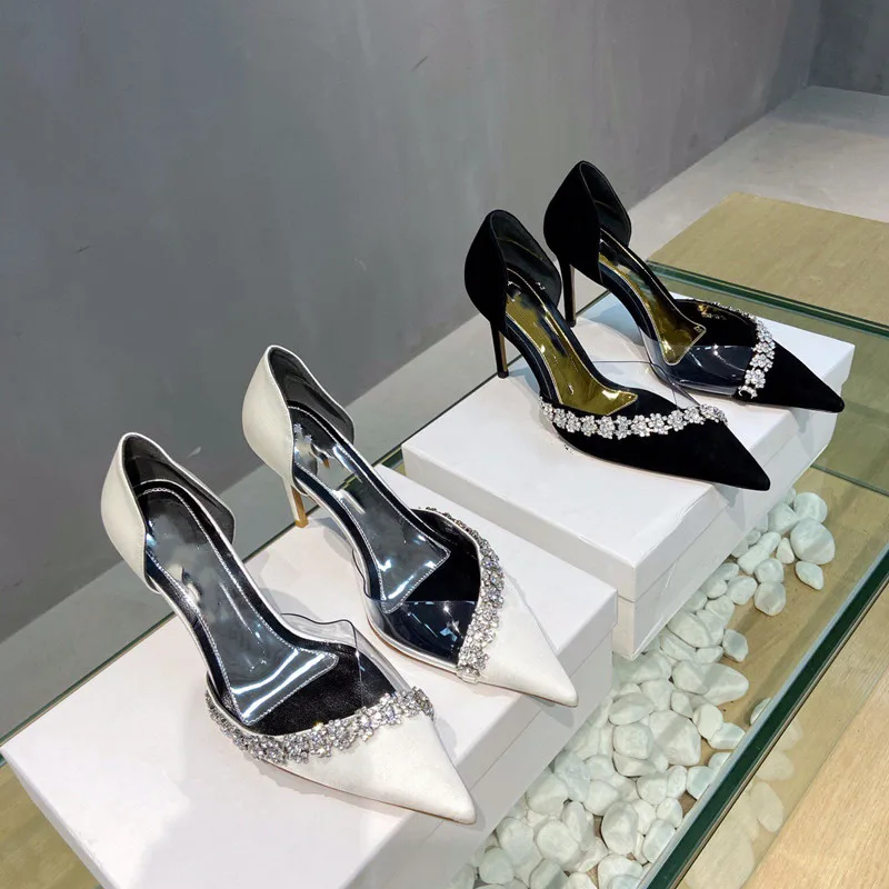 

2021 Autumn New Rhinestone Flower Decoration High-heeled Women's Shoes Crystal Diamond Single Women's Shoes