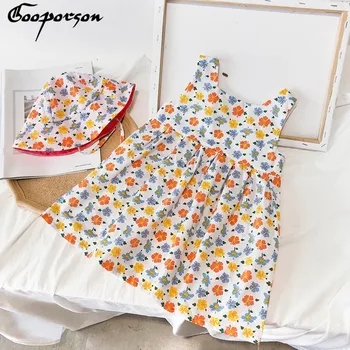 

Gooporson Summer Flower Girls Dresses with Hat Cute Little Girl Clothing Korean Fashion Backless Bow Sleeveless Princess Costume
