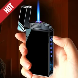 Windproof Double Arc Ignition USB Plasma Cigarette Lighter Men's Smoking Gadget With LED Power Supply Is Suitable For Gift Givin