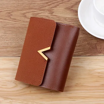 

Women's Stitching MetalVWord Decorative Matte Retro Short xiao qian jia 2018New-Style Simple Buckle Wallet