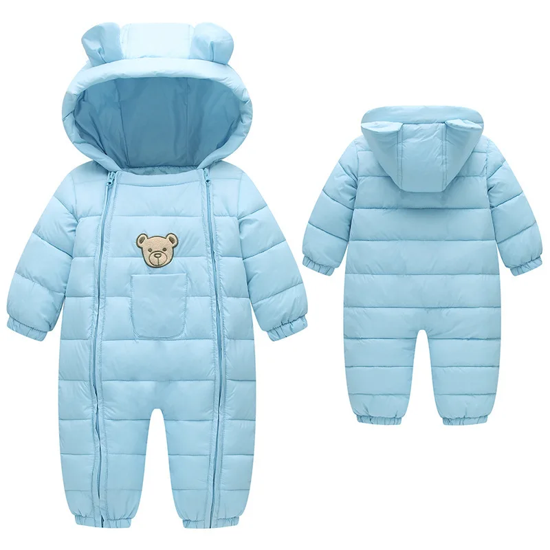 Snowsuit Baby clothes Snow wear Cotton Padded One Piece Warm Outerwear Overalls Romper Kids Winter Jumpsuit Newborn Parkas - Цвет: baby blue