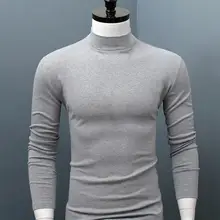 50% hotmen camisa cor sólida meia gola alta casual magro manga longa apertado para uso interno