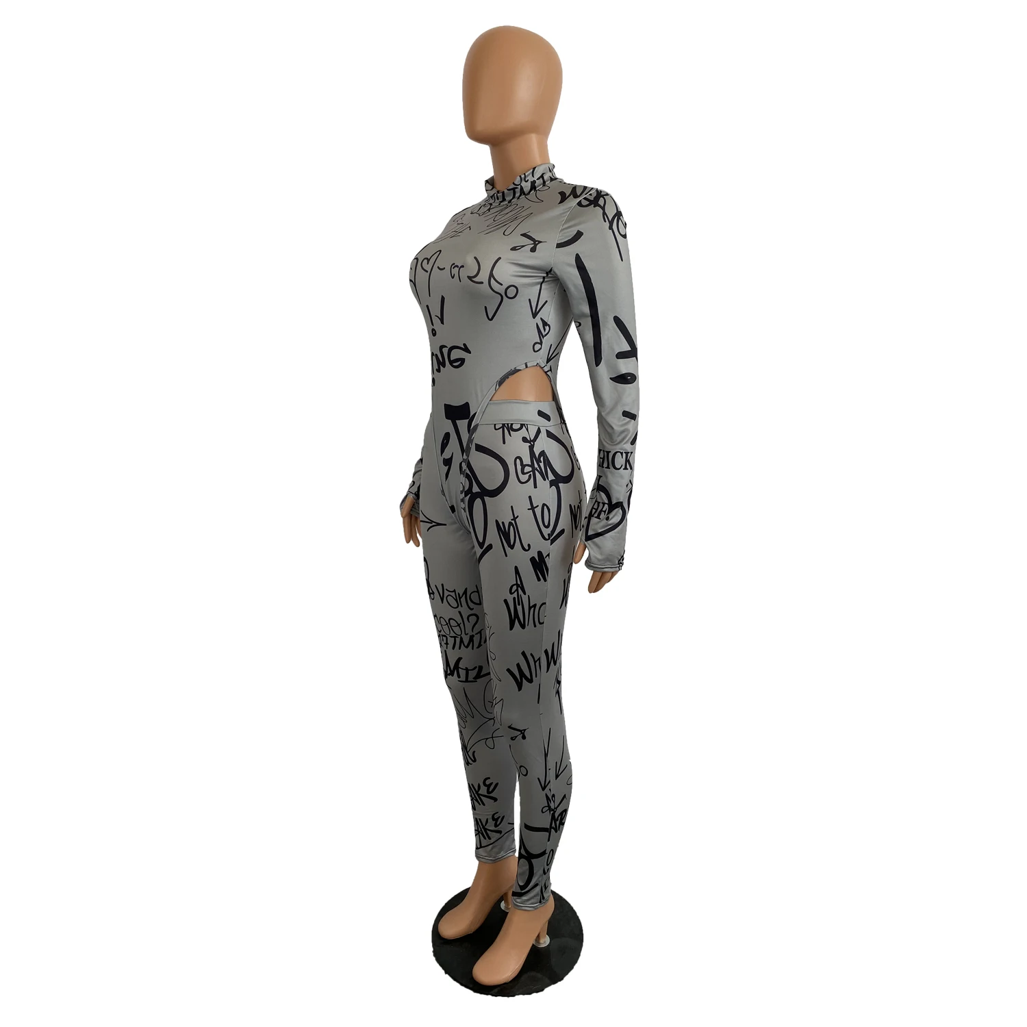 Зимний женский комплект, полный рукав, с буквенным принтом, спортивный костюм, боди+ штаны, костюм, комплект из двух предметов, для ночного клуба, вечерние, бандажные наряды GL1205