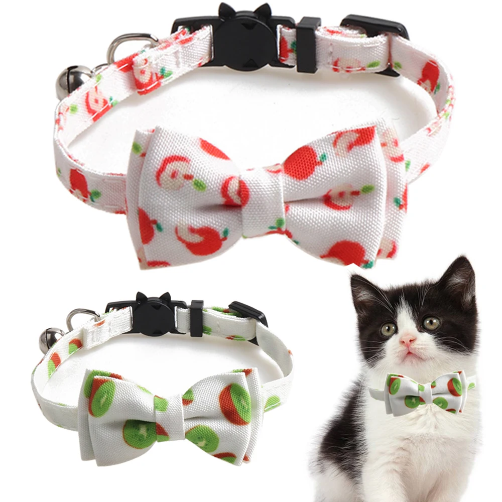 

Breakaway Cat Collars with Bowtie Safety Buckle Cat Collar with Bell Summer Fruit Style Collar for Kittens Kiwifruit Pattern