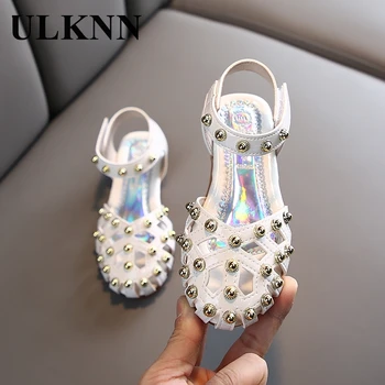 

ULKNN 2020 Summer New Children's Rivets Roman Sandals Korean Girls Shoes Non-Slip Princess Shoes Hollow-out Leather Shoes-