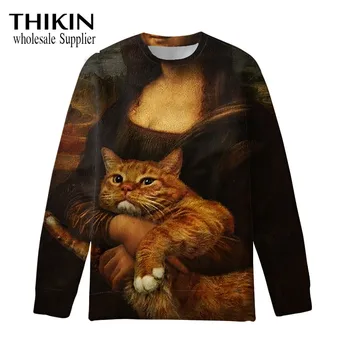 

THIKIN Funny Oil Painting Cat Pattern Kpop Fashion Hoodies Harajuku Vintage Long Sleeve Hoody Ladies Oversized Sweatshirt Custom