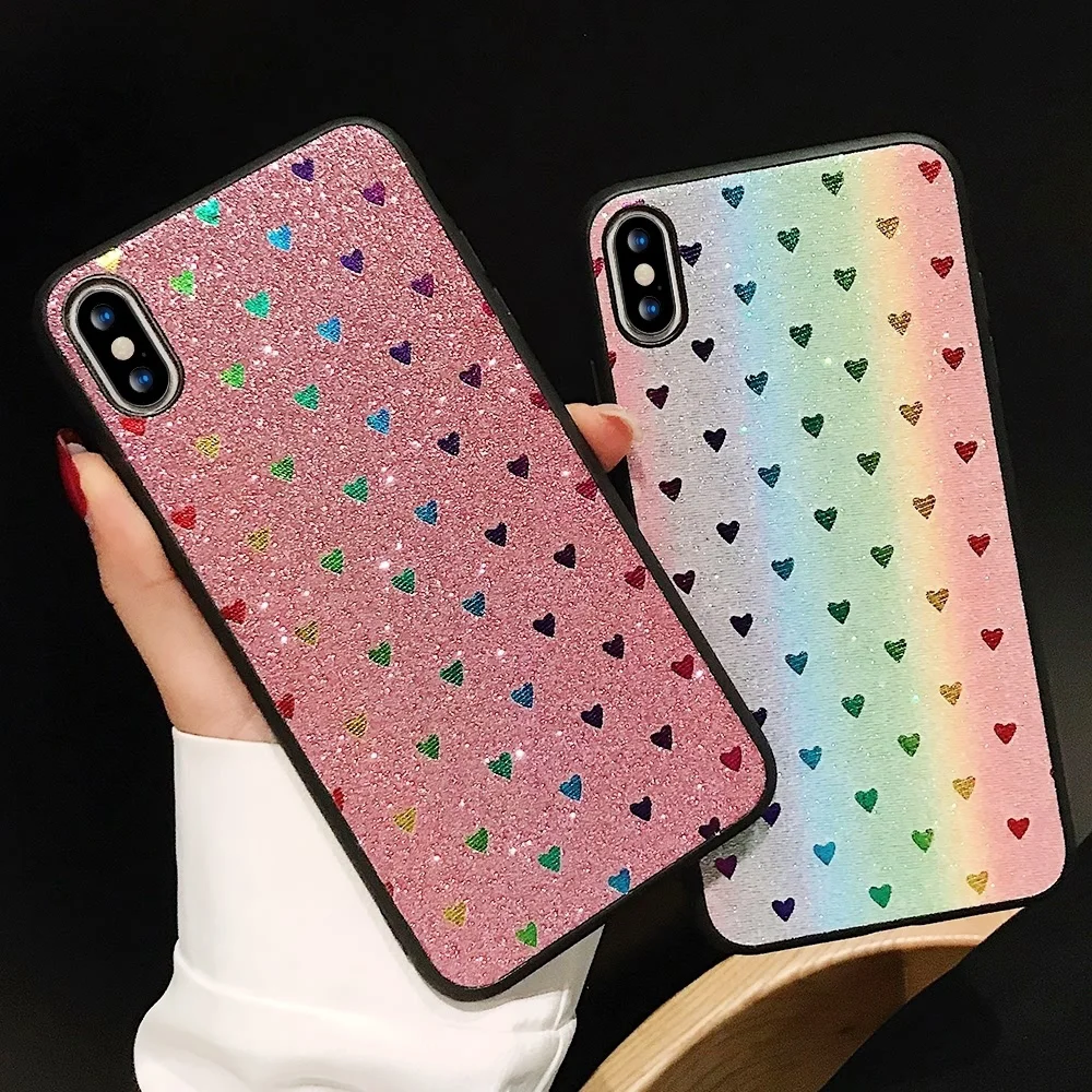 LLZ.COQUE разноцветное сердце «любовь» чехол для IPhone 6, 6 S, 7, 8 Plus, X, XR, XS Max, карамельный цвет, мягкий ТПУ градиентный чехол