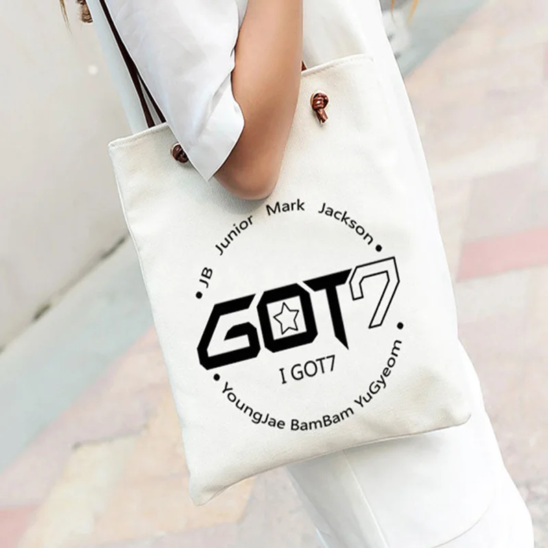 Got7 BAMBAM MARK JACKSON JinYoung YoungJae YuGyeom JB the Same Diagonal Tote Bag Shoulder Canvas Black and White for Shopping | Канцтовары