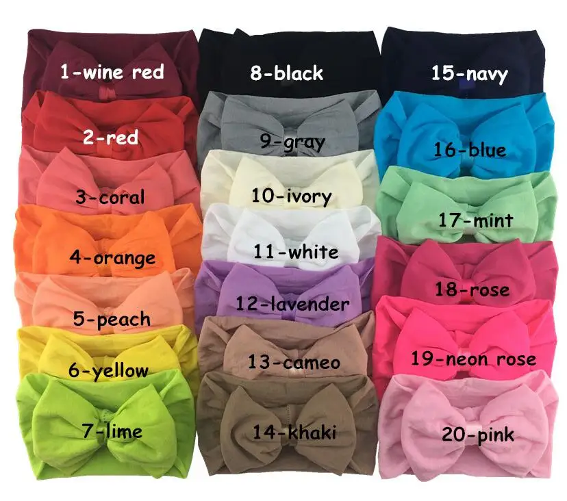 36 шт./партия, 20 цветов, нейлоновые оголовья с бантиком, 10 см, Ультра-мягкий бант с нейлоновой головкой на голову, головной убор для девочек, аксессуары для волос