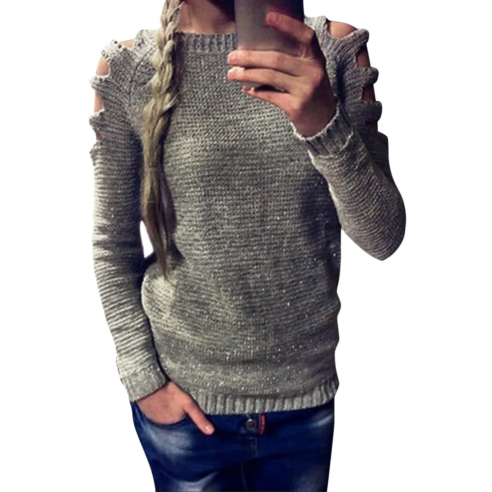 

Women's Sweater New Long-sleeved O-Neck Solid Hole Hollowing Out Autumn Winter Fashion Casual Daily Loose Comfortable Jumper #S