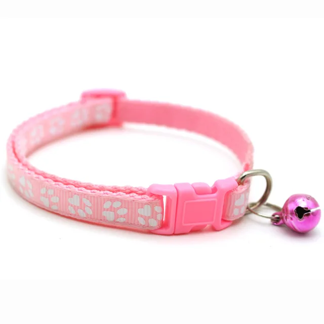 The New Pet Collar, Adjustable Colored Collar with Bell for Positioning and Cat Paw Dog Print Traction Accessories Pink