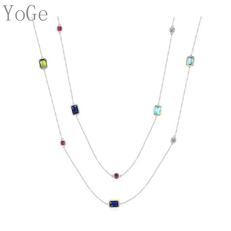 YoGe Роскошный Многоцветный хрустальные камни ожерелье женские красочные Длинный